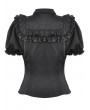 Black Gothic Dolly Ruffled Button Up Short Sleeve Blouse for Women