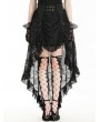 Black Gothic Retro Buckled Belt Floral Lace High-Low Skirt