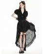 Black Gothic Retro Buckled Belt Floral Lace High-Low Skirt