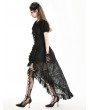 Black Gothic Retro Buckled Belt Floral Lace High-Low Skirt