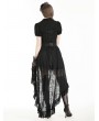 Black Gothic Retro Buckled Belt Floral Lace High-Low Skirt