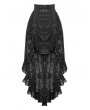 Black Gothic Retro Buckled Belt Floral Lace High-Low Skirt