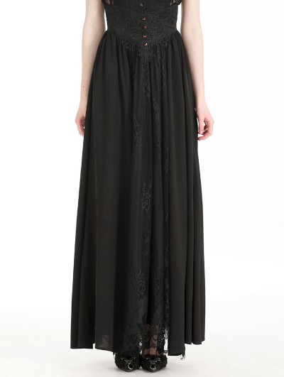 Black Gothic Elegant Heart-shaped Embroidered Lace Maxi Skirt