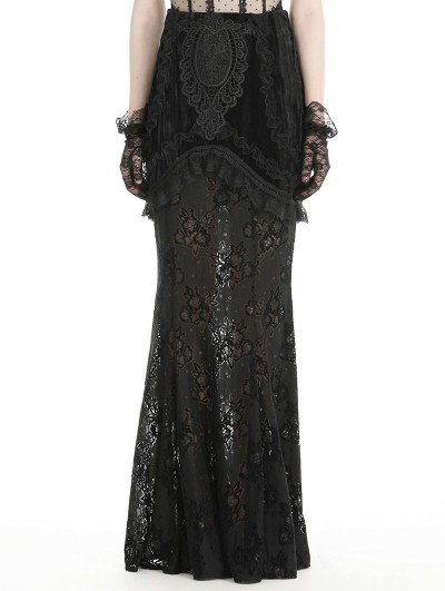 Black Gothic Velvet Lace Applique Elegant Mermaid Long Skirt