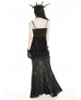 Black Gothic Velvet Lace Applique Elegant Mermaid Long Skirt