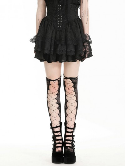 Black Gothic Playful Embroidered Lace Flouncy Puff Short Skirt
