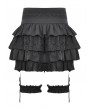 Black Gothic Layered Frilly Skirt With Leg Garter Belt