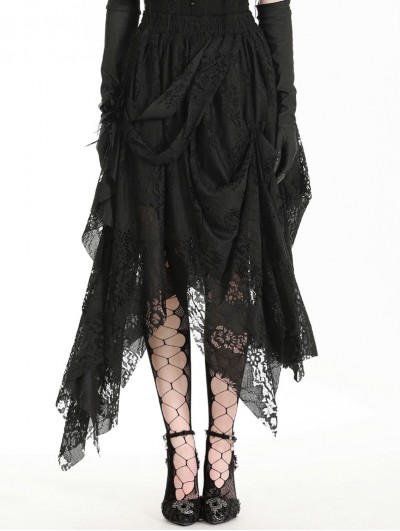 Black Gothic Distressed Irregular Lace Ruffle Skirt
