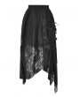 Black Gothic Distressed Irregular Lace Ruffle Skirt