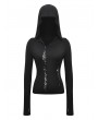 Dark in love Black Gothic Sexy Fitted Hooded Hollow-Out T-Shirt for Women