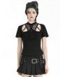 Dark in love Black Gothic Punk Hollow Short Sleeve T-Shirt for Women