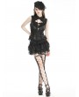Dark in love Black Gothic Lace Ruffle Trim Tie-Up Sleeveless Top for Women