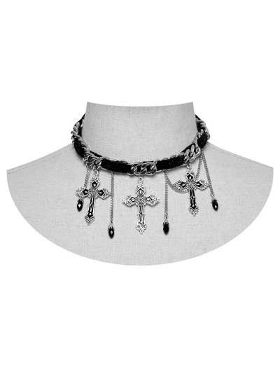 Punk Rave Black and Silver Gothic Gorgeous Cross Pendant Choker