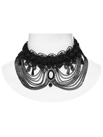 Punk Rave Black Gothic Gorgeous Lace Layered Chain Headwear Choker