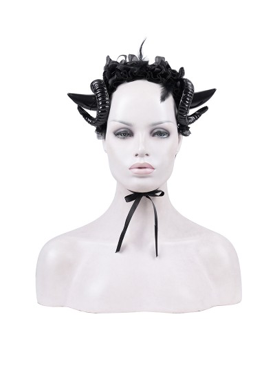 Devil Fashion Black Gothic Mesh Flower Devil Sheep Horn Headdress