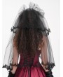 Devil Fashion Black Gothic Embroidered Lace Trim Mesh Bridal Veil