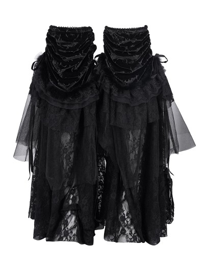 Devil Fashion Black Gothic Vlevet Layered Lace Flared Leg Warmers for Women