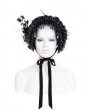 Devil Fashion Black Gothic Victorian Lace Frill Bead Tassel Bonnet Headband