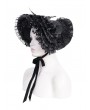 Devil Fashion Black Gothic Victorian Lace Frill Bead Tassel Bonnet Headband