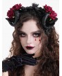 Devil Fashion Black and Red Gothic Mesh Flower Sheep Horn Headdress