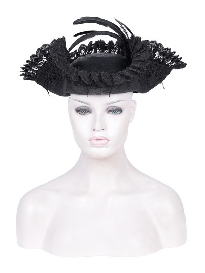 Devil Fashion Black Gothic Lace Applique Feather Pirate Hat for Women