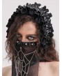 Devil Fashion Black Gothic Faux Leather Frill Ribbon Bonnet Headband