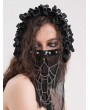 Devil Fashion Black Gothic Faux Leather Frill Ribbon Bonnet Headband