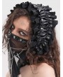 Devil Fashion Black Gothic Faux Leather Frill Ribbon Bonnet Headband