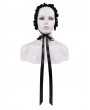 Devil Fashion Black Gothic Faux Leather Frill Ribbon Bonnet Headband