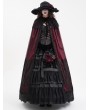 Devil Fashion Wine Red Gothic Embroidered Lace Hooded Long Cloak for Women