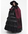 Devil Fashion Wine Red Gothic Embroidered Lace Hooded Long Cloak for Women