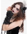 Devil Fashion Black Gothic Lace Ruffle Lace-Up Fingerless Gloves for Women