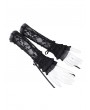 Devil Fashion Black Gothic Lace Ruffle Lace-Up Fingerless Gloves for Women