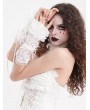 Devil Fashion White Gothic Lace Ruffle Lace-Up Fingerless Gloves for Women