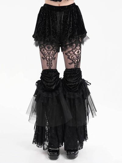 Devil Fashion Black Gothic Pattern Velvet Eyelash Lace Hot Pants for Women