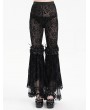 Devil Fashion Black Gothic Floral Lace Mesh Patchwork Flared Pants for Women