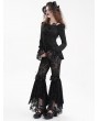 Devil Fashion Black Gothic Floral Lace Mesh Patchwork Flared Pants for Women