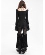 Devil Fashion Black Gothic Floral Lace Mesh Patchwork Flared Pants for Women