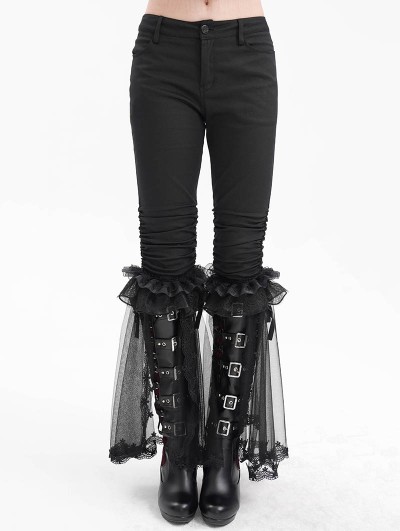 Devil Fashion Black Gothic Mesh Split Front Flared Pants for Women