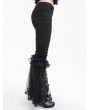 Devil Fashion Black Gothic Mesh Split Front Flared Pants for Women