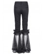 Devil Fashion Black Gothic Mesh Split Front Flared Pants for Women