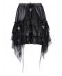 Devil Fashion Black Gothic Cross Chain Irregular Layered Frill Skirt