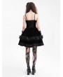 Devil Fashion Black Gothic Velvet Chain 3D Flower Short Party Slip Dress