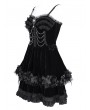 Devil Fashion Black Gothic Velvet Chain 3D Flower Short Party Slip Dress