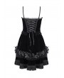 Devil Fashion Black Gothic Velvet Chain 3D Flower Short Party Slip Dress