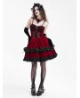 Devil Fashion Red Gothic Velvet Chain 3D Flower Short Party Slip Dress