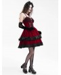 Devil Fashion Red Gothic Velvet Chain 3D Flower Short Party Slip Dress