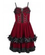 Devil Fashion Red Gothic Velvet Chain 3D Flower Short Party Slip Dress