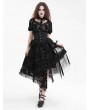 Devil Fashion Black Gothic Mesh Cross Pendant Side Split Asymmetrical Skirt