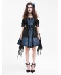 Devil Fashion Black and Blue Gothic Off-the-Shoulder Lace Halter Short Party Dress